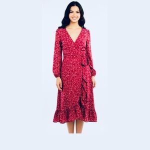 Old Navy Red Long Sleeve Floral Dress